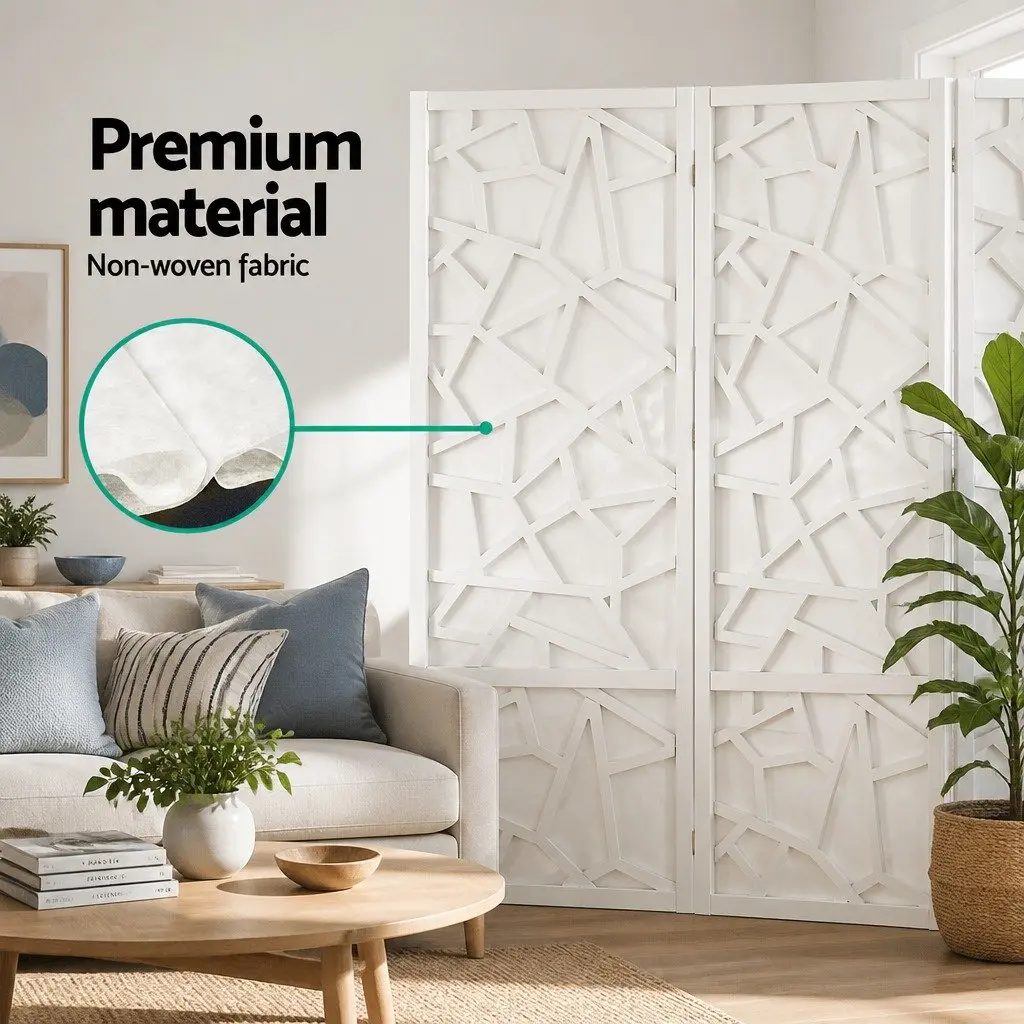 6 Panel Room Divider Screen Foldable 244x170cm White Pine Wood Non-Woven Fabric
