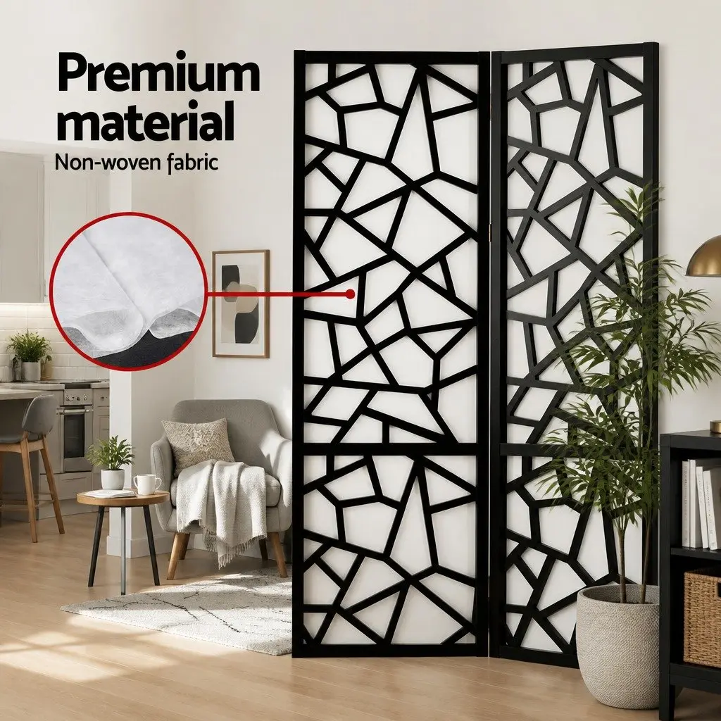 8 Panel Room Divider Screen Foldable Privacy Partition 325x170cm Black Non-Woven Fabric