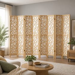 8 Panel Room Divider Screen Folding Privacy Partition 325x170cm Natural Wood