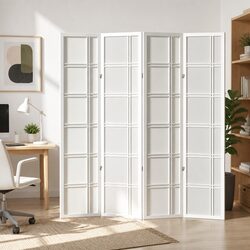 4 Panel Room Divider Screen 176x179cm Folding Privacy Partition White Pine Wood
