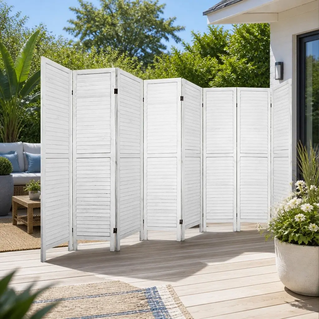 8 Panel Room Divider Screen 326x170cm Folding Privacy Partition White Wood