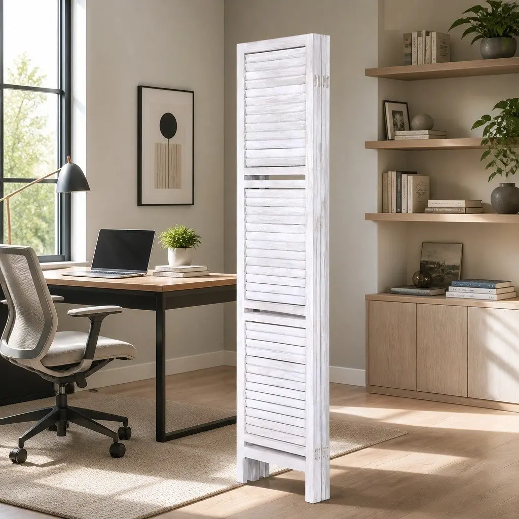 Room Divider Folding Privacy Partition 163x170cm White with Shelves