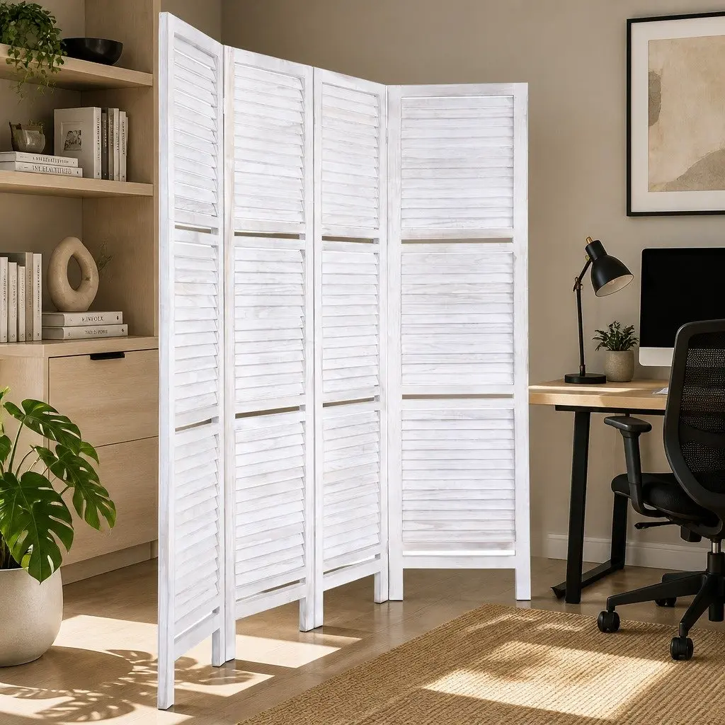 Room Divider Folding Privacy Partition 163x170cm White with Shelves