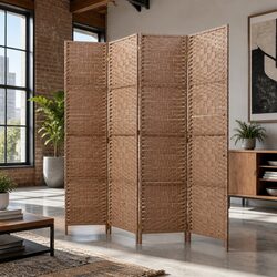 4 Panel Room Divider Screen 163x170cm Woven Natural Foldable Folding Privacy