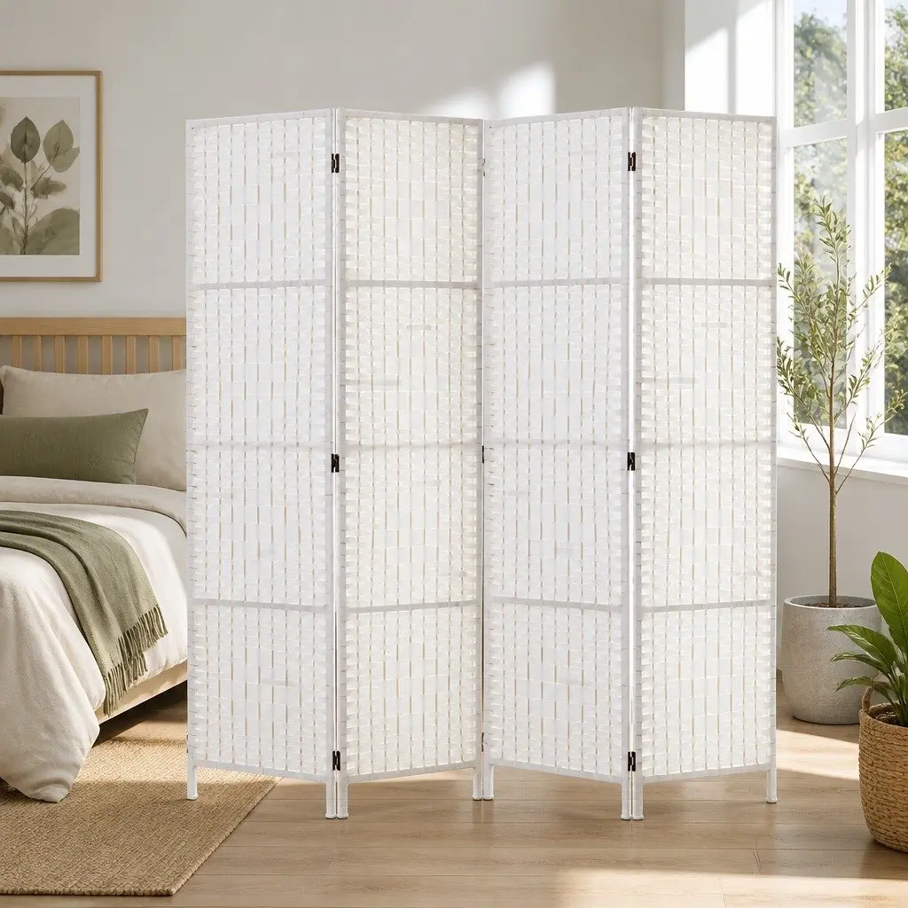 Room Divider 4 Panel Foldable 163x170cm White Woven Paper