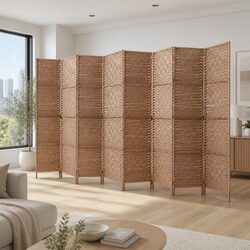 8 Panel Room Divider Screen Folding Partition Privacy Natural Wood Woven Paper