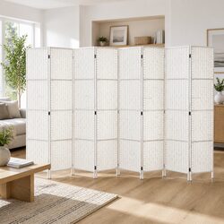 8 Panel Room Divider Screen 326x170cm Folding Partition White Hand-Woven