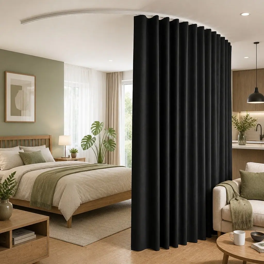 Room Divider Blackout Curtain Flexible Bendable Track Ceiling Mounted Black