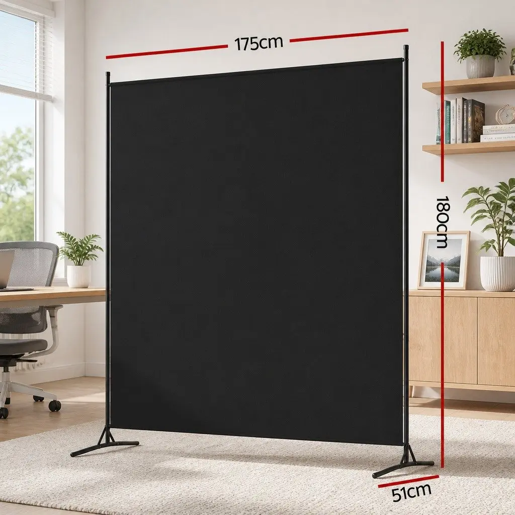 Room Divider Screen Portable Fabric Privacy Partition 175x180cm Black