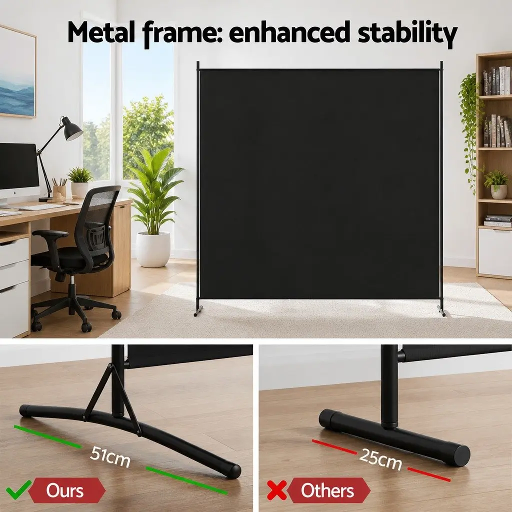 Room Divider Screen Portable Fabric Privacy Partition 175x180cm Black