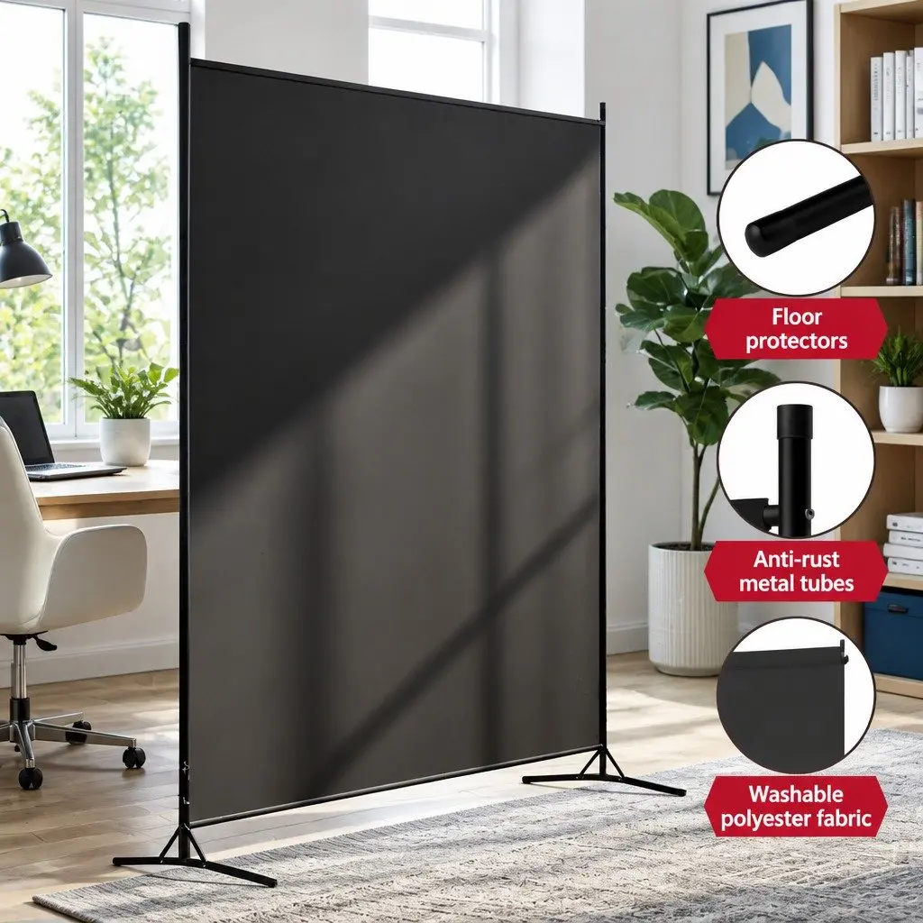 Room Divider Screen Portable Fabric Privacy Partition 175x180cm Black