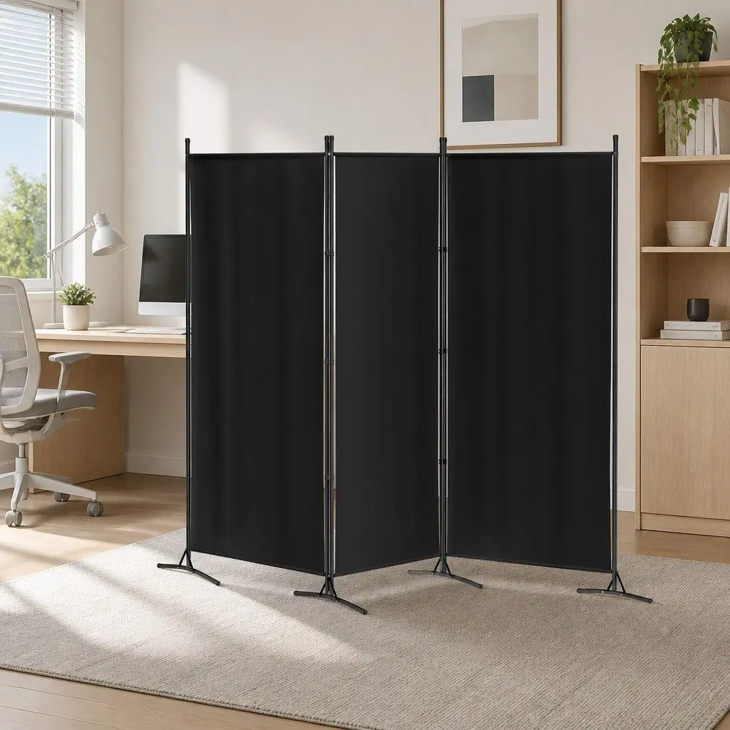 Room Divider Screen Foldable Fabric 260x180cm Black Portable Privacy Partition