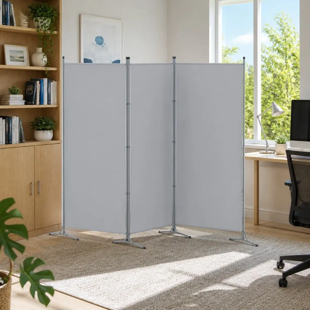 Room Divider 3 Panel Folding Privacy Screen 260x180cm Grey Fabric