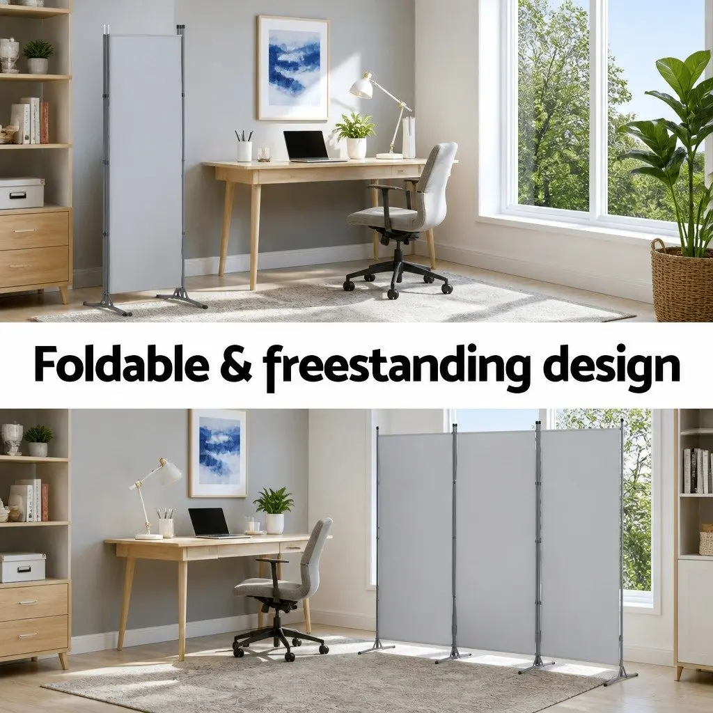 Room Divider 3 Panel Folding Privacy Screen 260x180cm Grey Fabric
