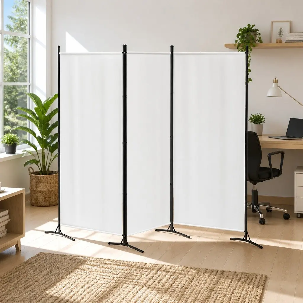 Room Divider 3 Panel Folding Portable Fabric Privacy 260x180cm White