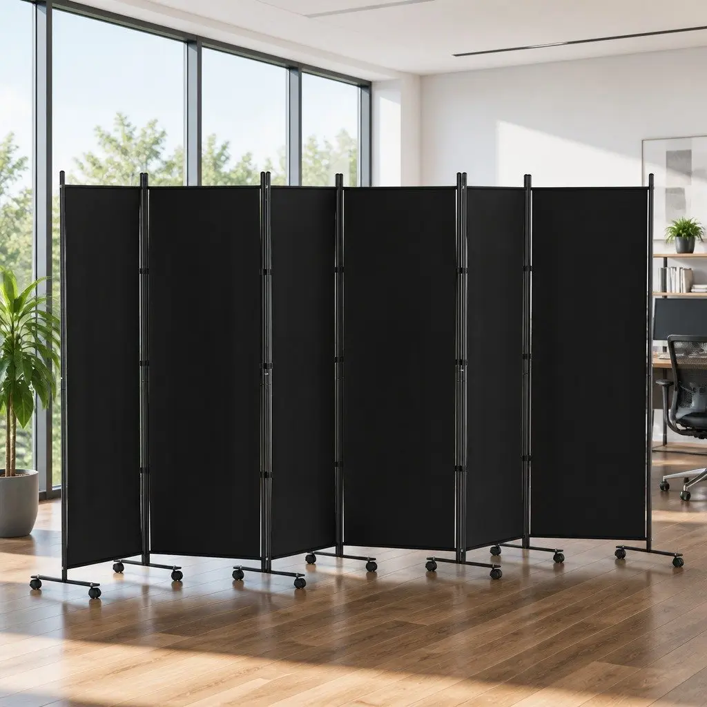 Room Divider Folding Privacy Separator 6 Panel Portable Black Oxford Cloth