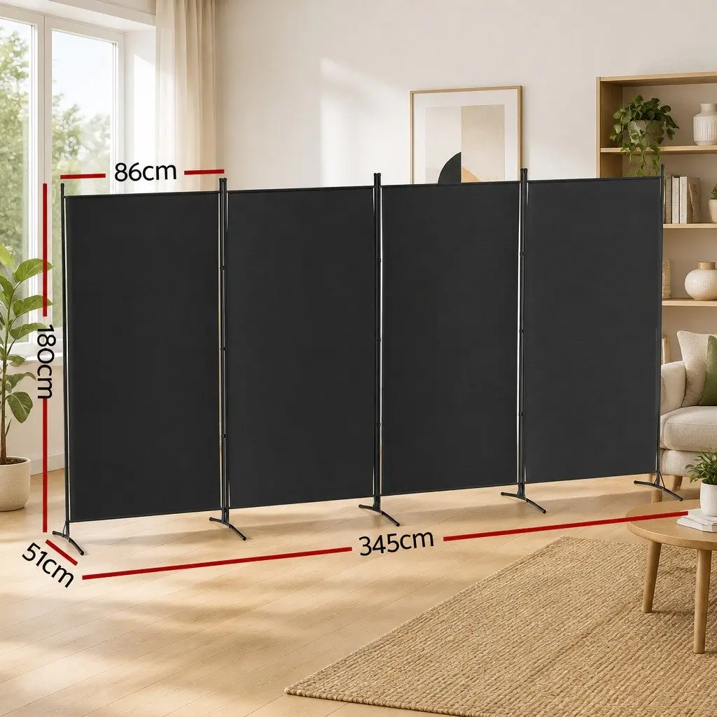 Room Divider Folding Privacy Separator 345x180cm Black 4 Panel