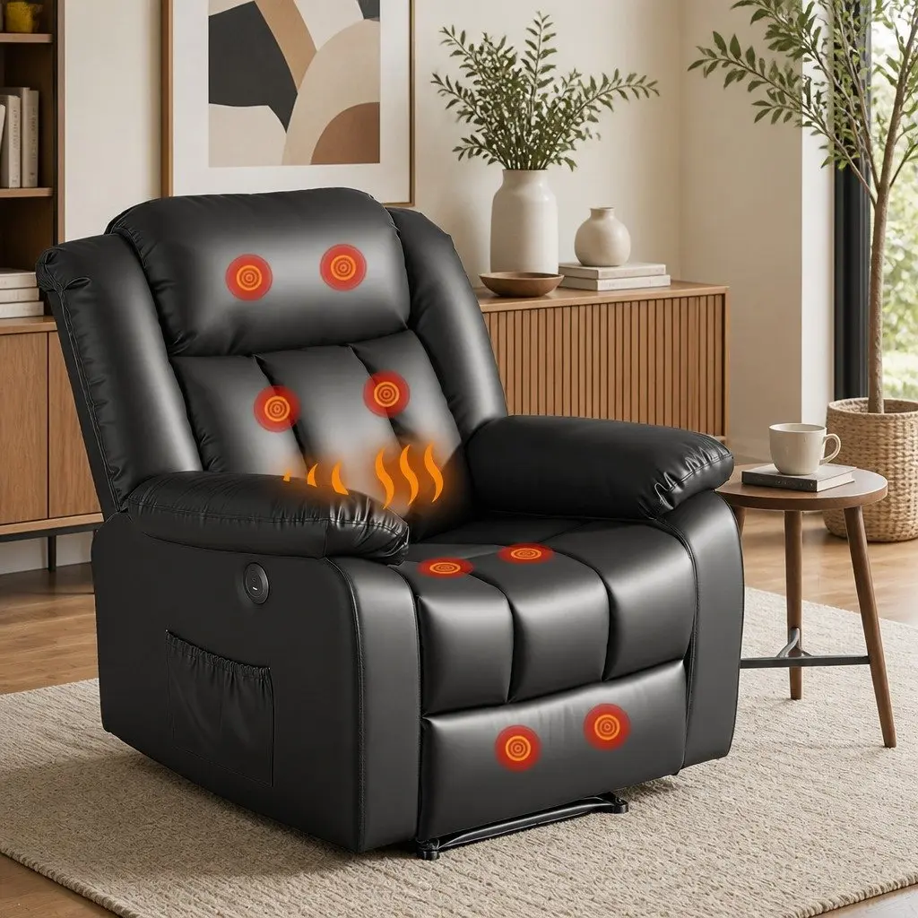 Manual Massage Recliner Chair Living Room Leather Sofa Lounge with USB Ports