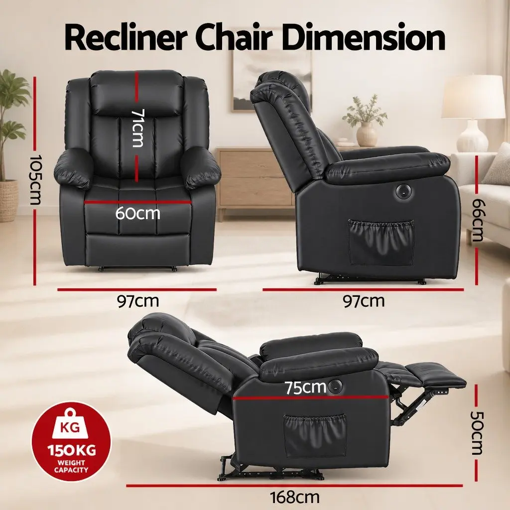 Manual Massage Recliner Chair Living Room Leather Sofa Lounge with USB Ports