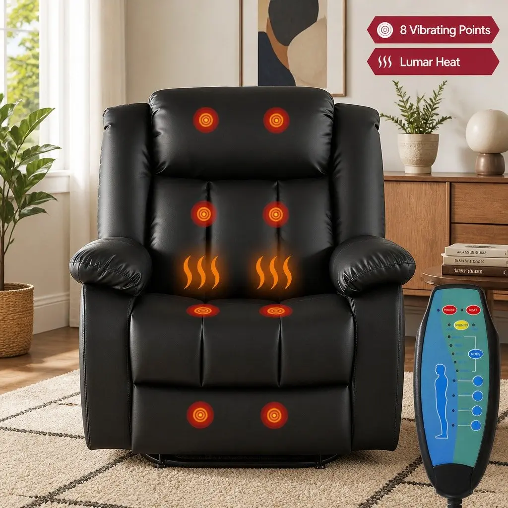 Manual Massage Recliner Chair Living Room Leather Sofa Lounge with USB Ports