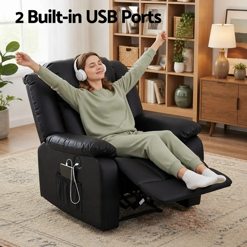 Manual Massage Recliner Chair Living Room Leather Sofa Lounge with USB Ports