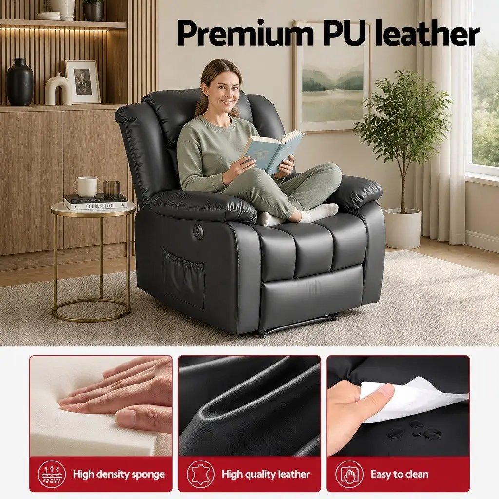Manual Massage Recliner Chair Living Room Leather Sofa Lounge with USB Ports