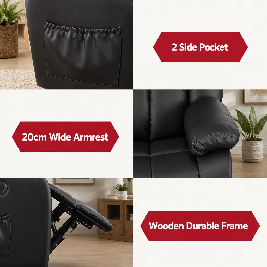Manual Massage Recliner Chair Living Room Leather Sofa Lounge with USB Ports