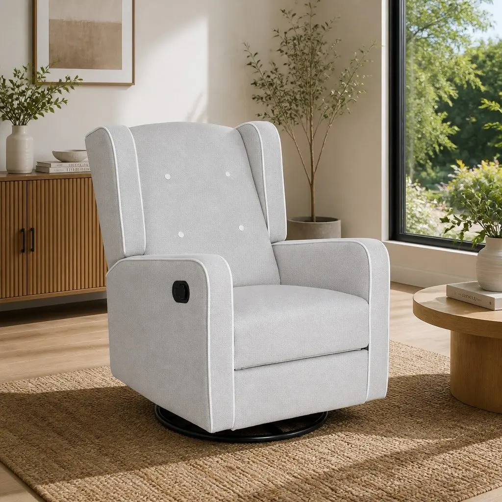 Recliner Armchair 360 Swivel Remote Control Grey Fabric