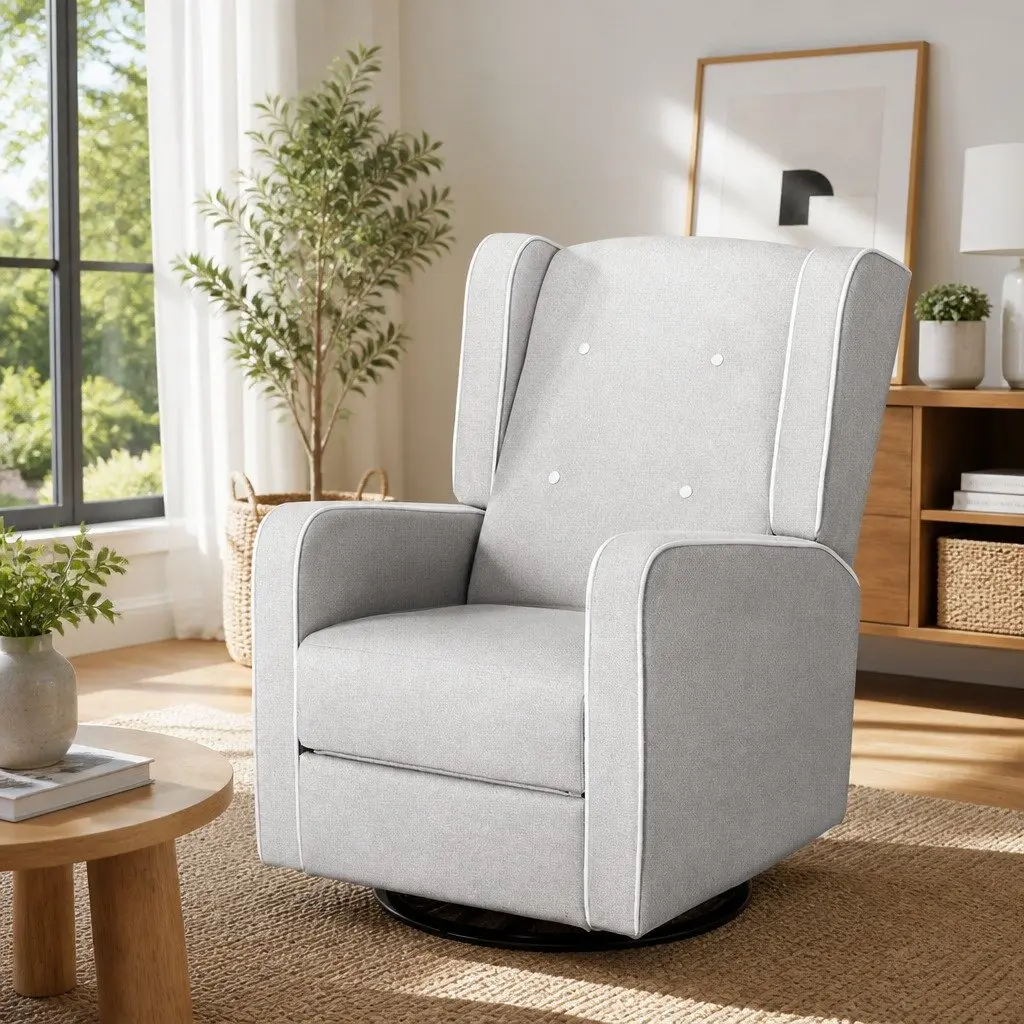 Recliner Armchair 360 Swivel Remote Control Grey Fabric