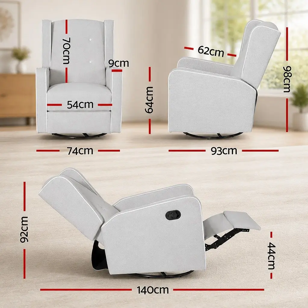 Recliner Armchair 360 Swivel Remote Control Grey Fabric