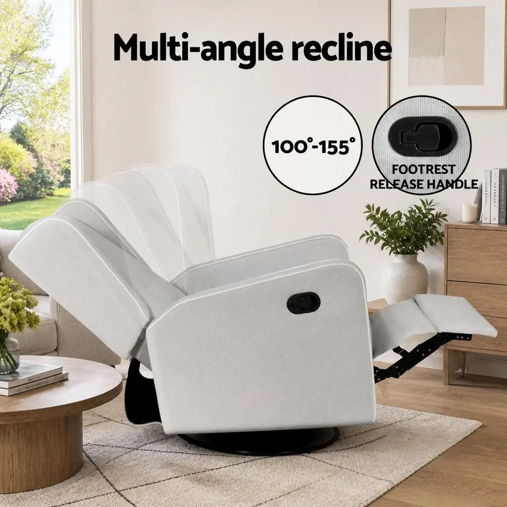 Recliner Armchair 360 Swivel Remote Control Grey Fabric