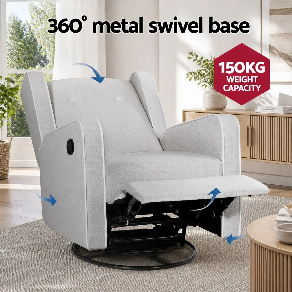 Recliner Armchair 360 Swivel Remote Control Grey Fabric