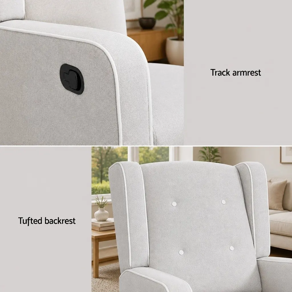 Recliner Armchair 360 Swivel Remote Control Grey Fabric