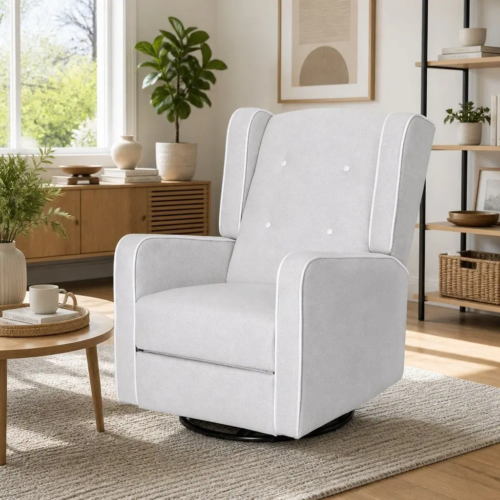 Recliner Armchair 360 Swivel Remote Control Grey Fabric