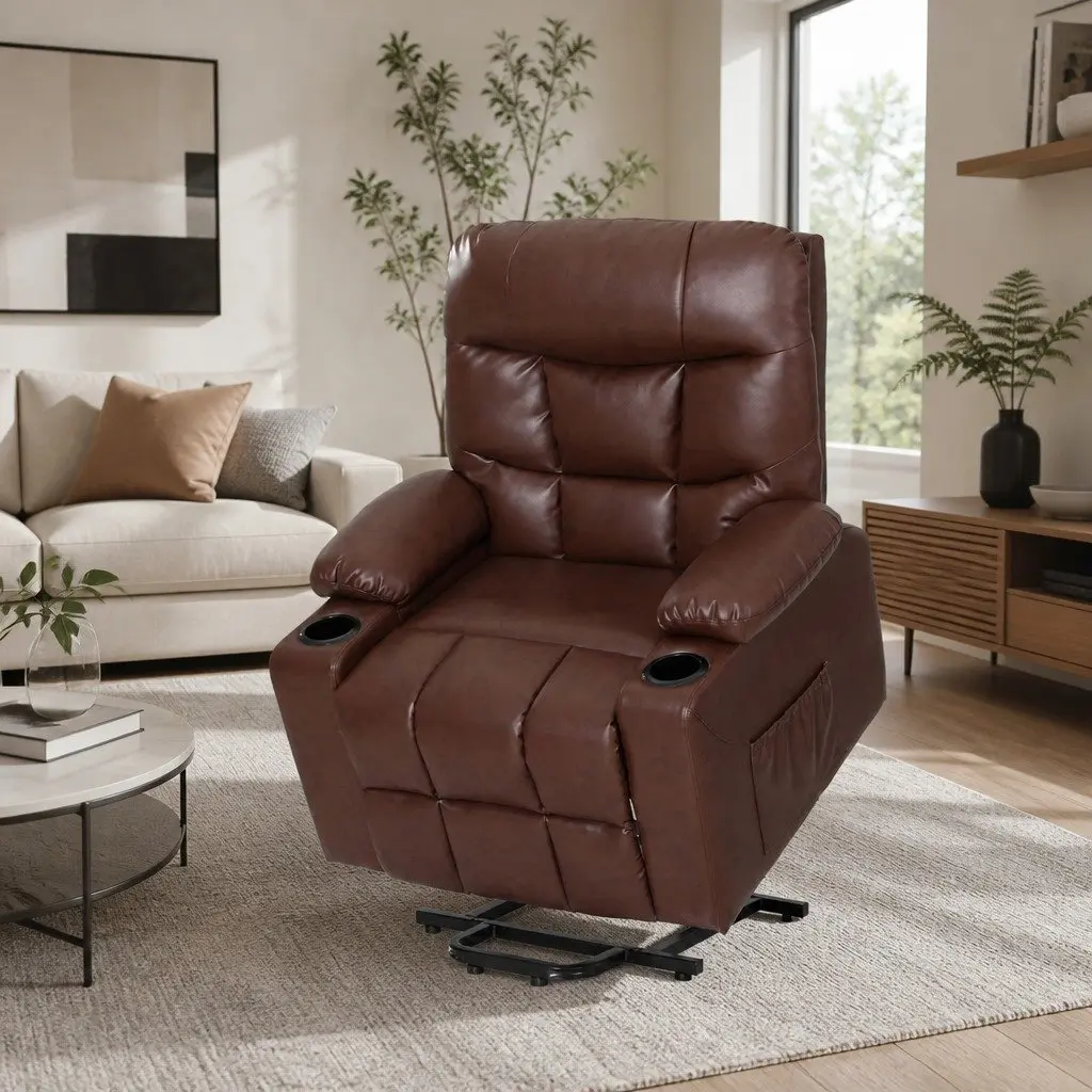 Recliner Chair Lift Assist Heated Massage Lounge Seat Brown Remote Control