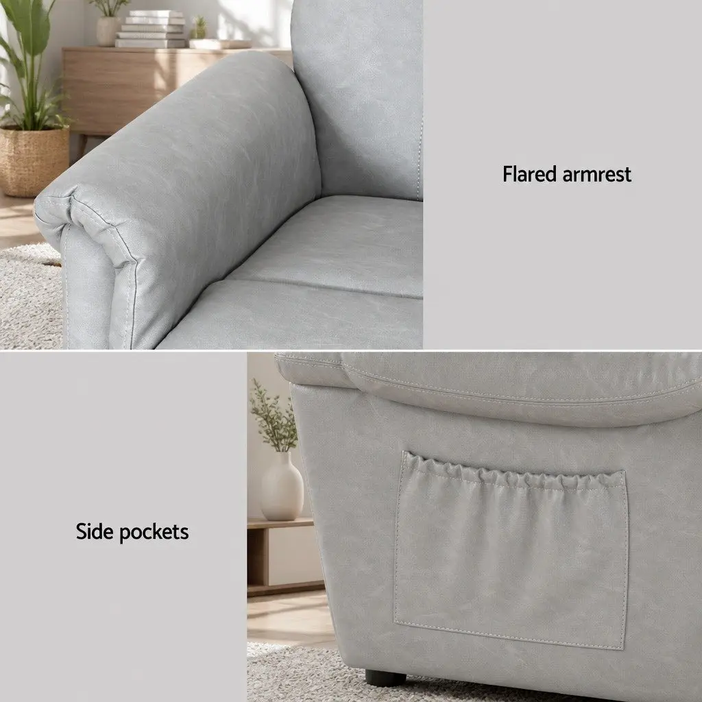 Recliner Chair Lift Assist Remote Control Grey Foam Padding Upholstered