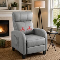 Massage Recliner Chair Grey Fabric Armchair Lounge Sofa Adjustable Recline