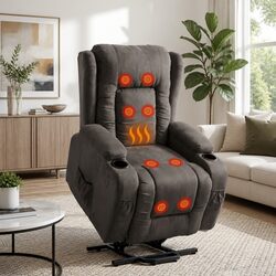 Massage Recliner Chair Lift Assist 8-Point Heated Adjustable Backrest Footrest