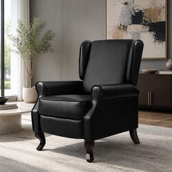Recliner Armchair Black Faux Leather Adjustable Backrest Footrest Lounge Chair