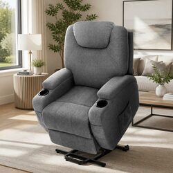 Recliner Chair Lift Assist Heated Massage Velvet Grey Adjustable Backrest