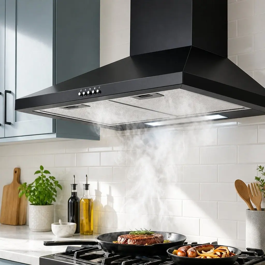 600mm Range Hood Wall Mounted Kitchen Extractor Fan 3-Speed Black Cooktop