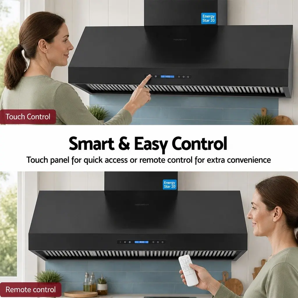 1500mm Commercial Range Hood Dual Motor Remote Control Black Kitchen Extractor