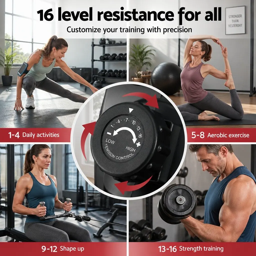 Magnetic Rowing Machine 16 Level Resistance Home Cardio Fitness Workout Foldable