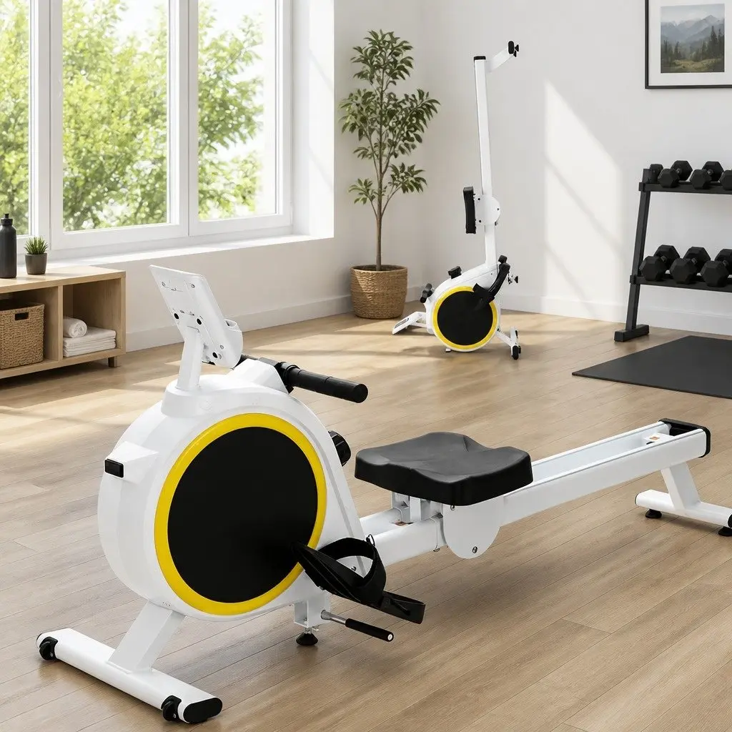 Rowing Machine Magnetic Brake System 16 Resistance Levels Home Gym Cardio Fitness White Black
