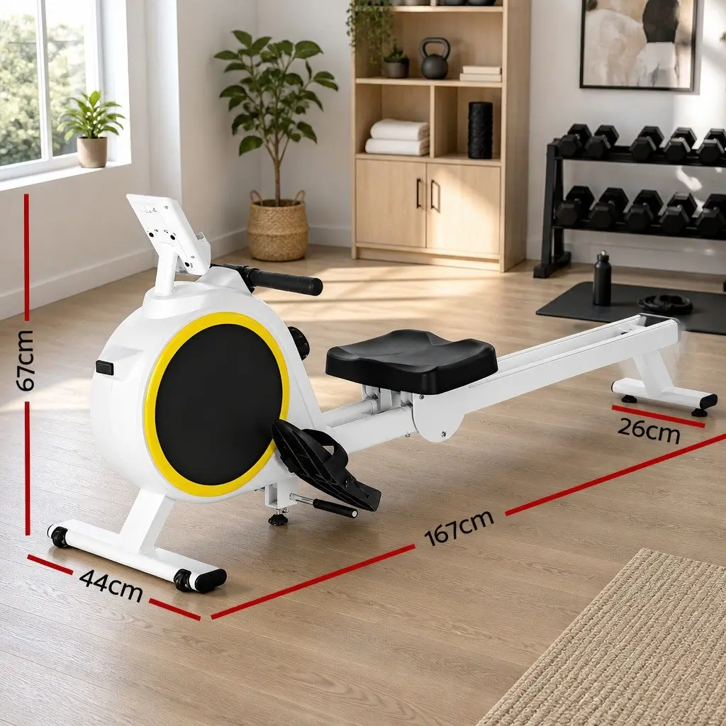 Rowing Machine Magnetic Brake System 16 Resistance Levels Home Gym Cardio Fitness White Black