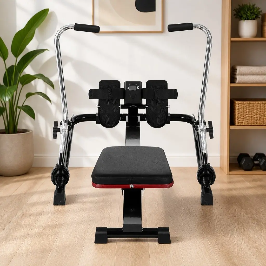Rowing Machine Hydraulic Resistance Adjustable for Home Cardio Full Body Fitness Black
