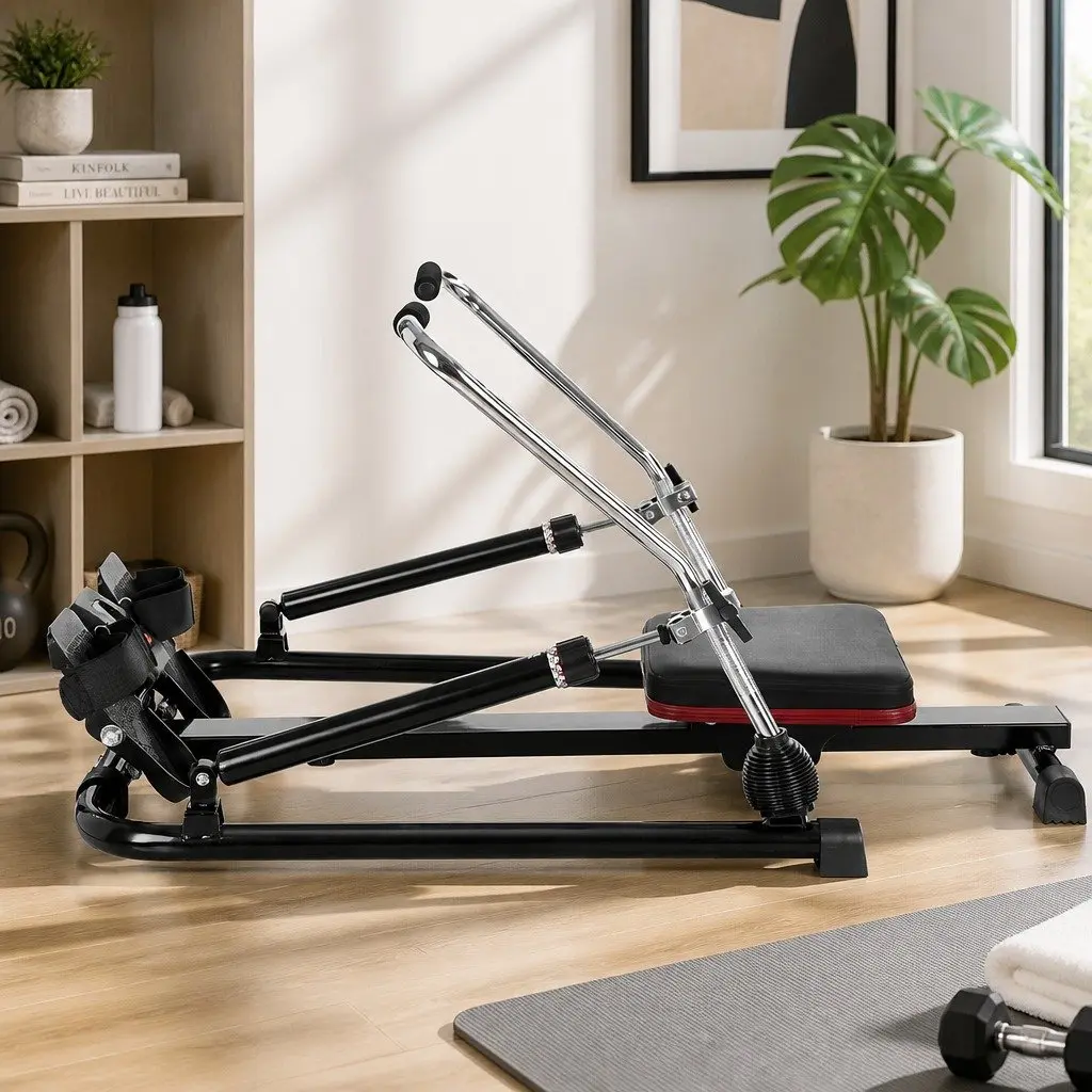 Rowing Machine Hydraulic Resistance Adjustable for Home Cardio Full Body Fitness Black