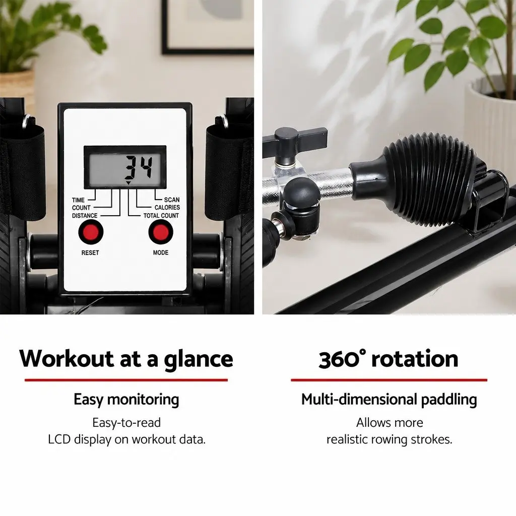 Rowing Machine Hydraulic Resistance Adjustable for Home Cardio Full Body Fitness Black