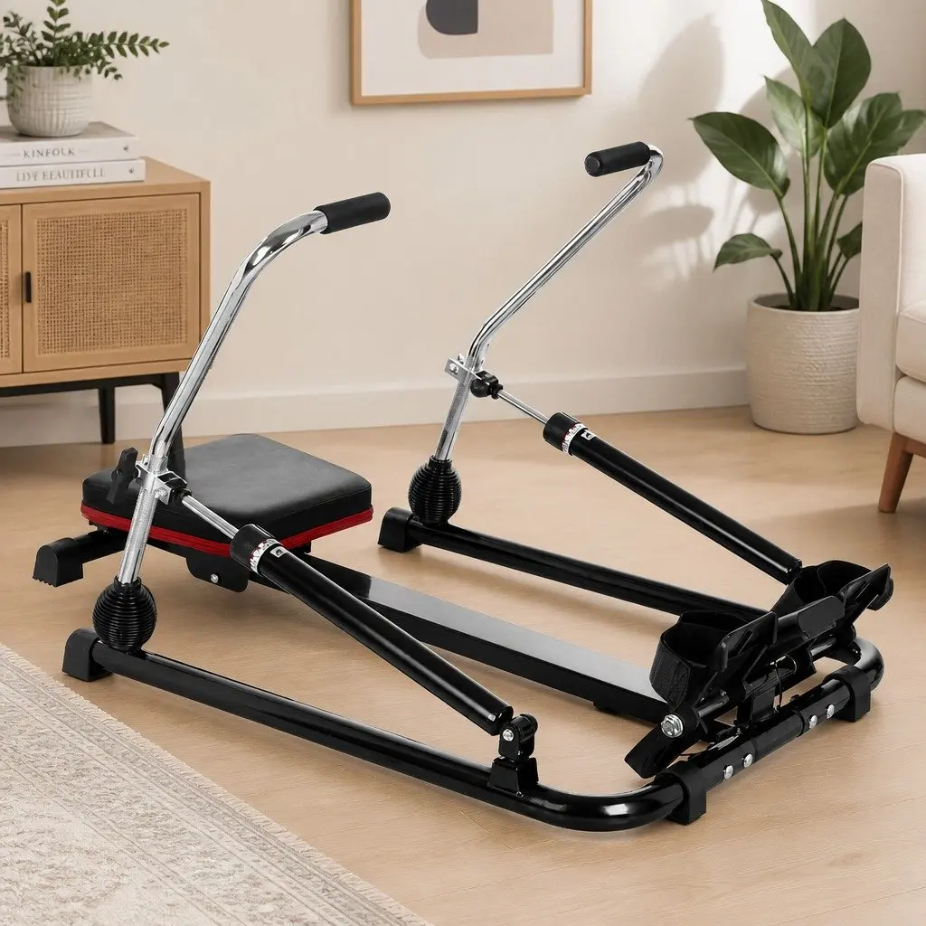 Rowing Machine Hydraulic Resistance Adjustable for Home Cardio Full Body Fitness Black