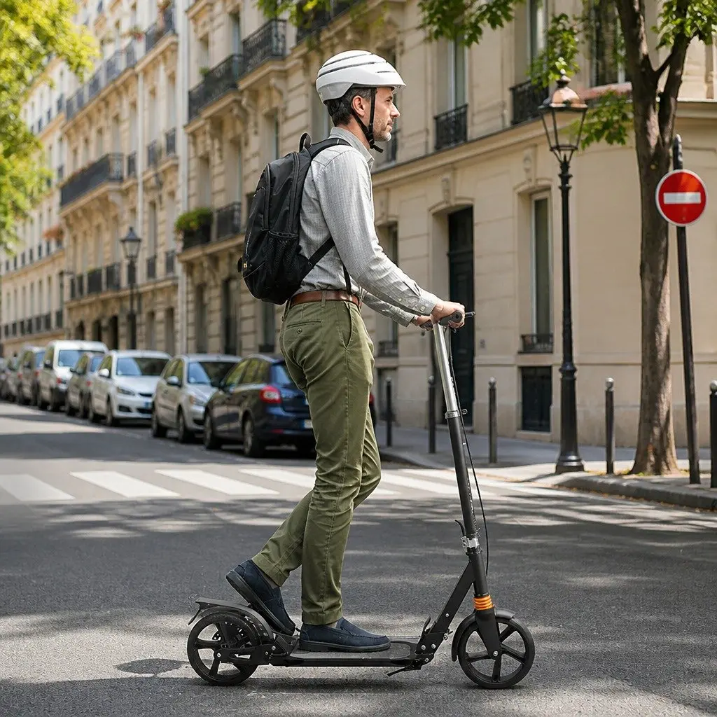 Adult Scooter Anti-Slip Deck Adjustable Height One-Click Fold Black